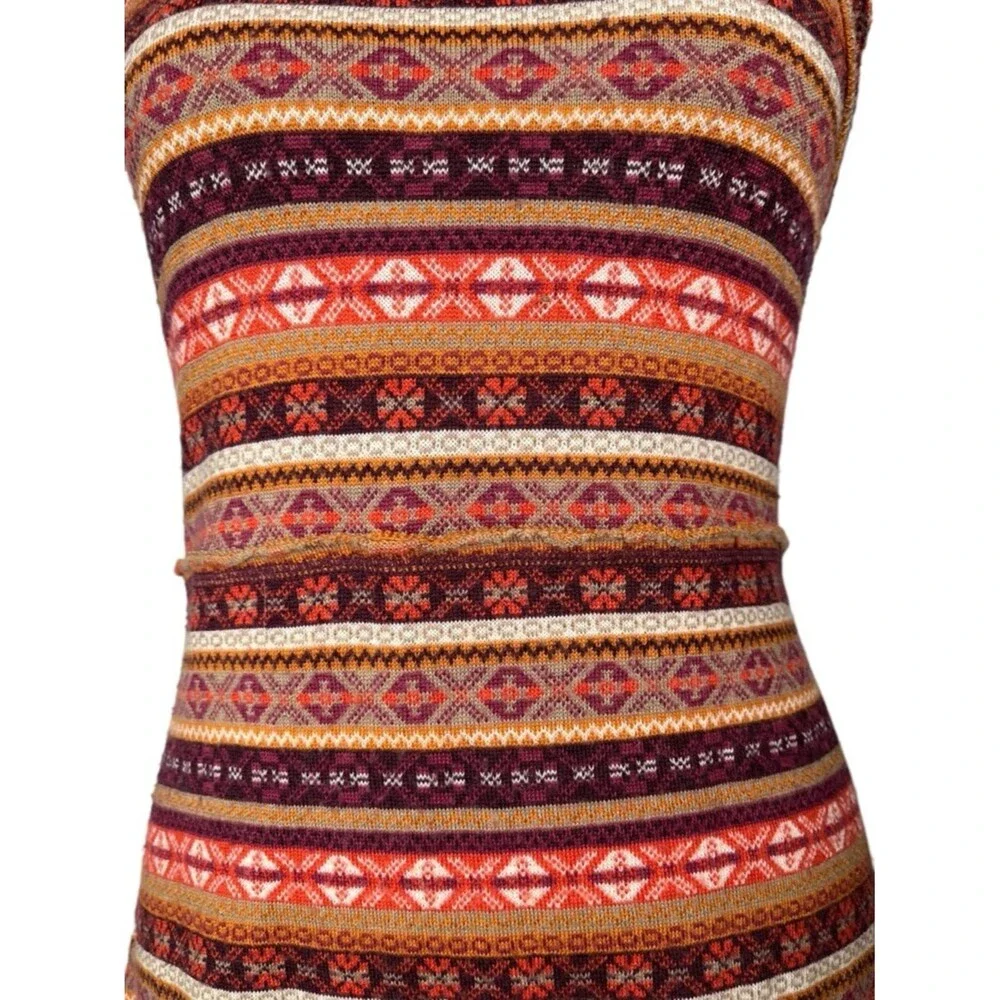 Free People Sleeveless Knit Dress Striped Nordic Boho festival retro Orange Red
